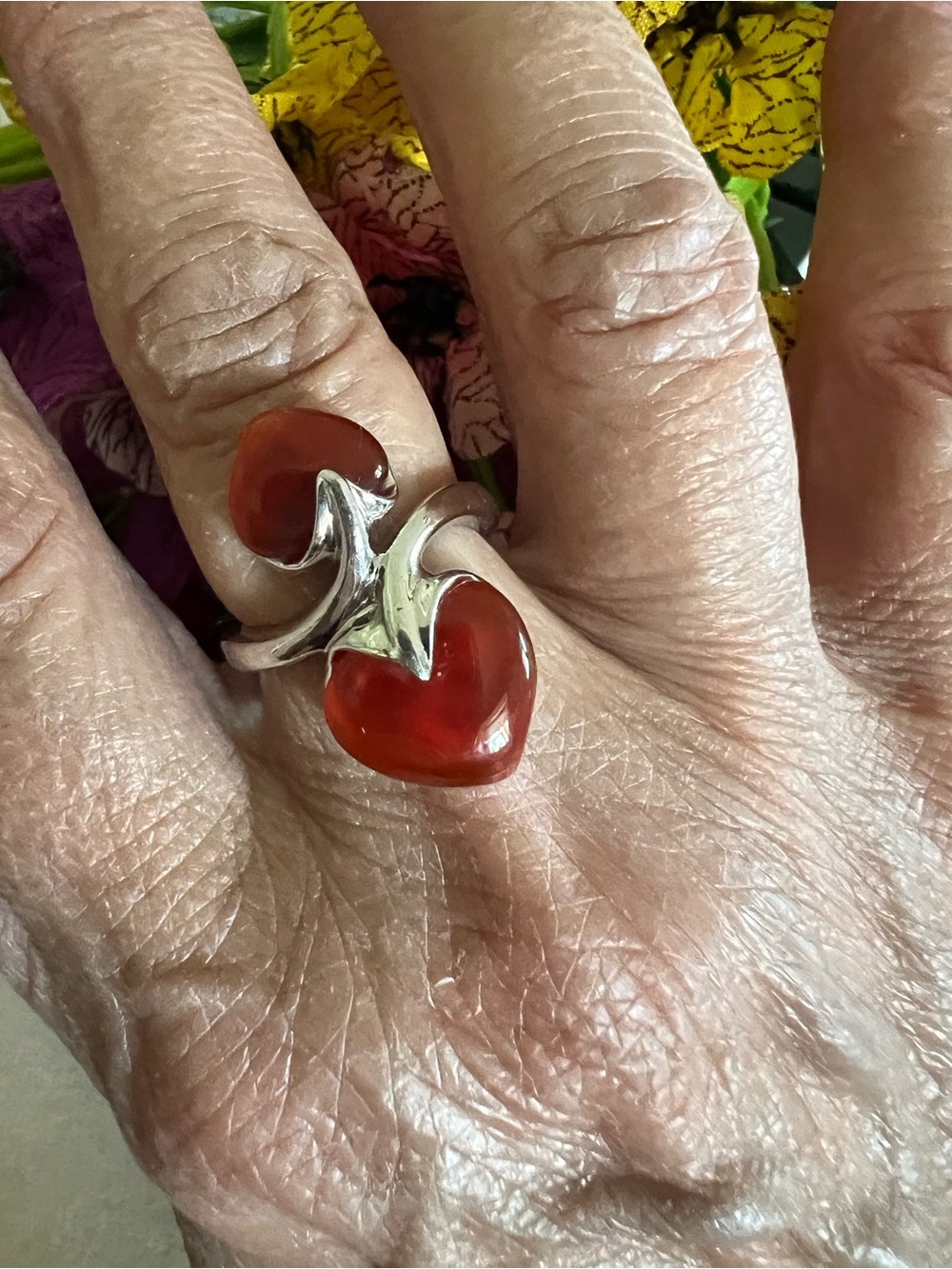 Carnelian Double Heart Sterling Silver Ring
